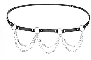 VERLUKY Festival Outfit Damen, Rave Gothic Leder Körperkette, Rave Accessoires, Punk Taillenkette, Taillenkette, Rave Bauchkette Festival Schmuck für Frauen