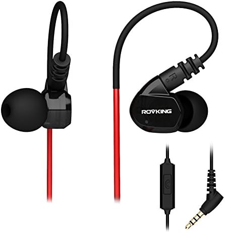 ROVKING Wired Running Earphones With Remote and Microphone Noise Isolating Sweatproof Over In Ear Sports Headphones for Workout Gym Jogging Exercise for iPhone iPod Samsung Android Phones, Soft Earhook, Lightweight, Stay in Ears (Black)