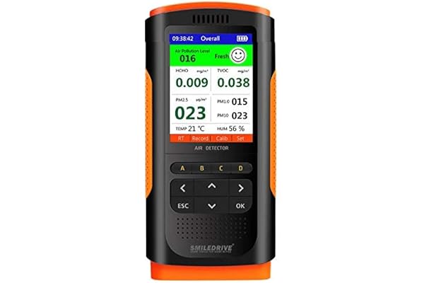 SMILEDRIVE Portable Air Quality Pollution Monitor Meter with Colour Graphic Display AQI, PM 2.5/1/10, TVOC, HCHO, Temperature, Humidity Use Indoor Outdoor in Home, School, Office, Hospital, Anywhere