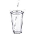 yongxinxuze Double Reusable Plastic Cup with Straw (500ml)