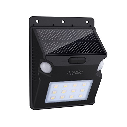 Aglaia Solarleuchte mit 2 Bewegungssensor, 12 LED Solarbetriebene Sicherheitsleuchte mit 5 Intelligenten Beleuchtungsmodus und RGB Farbwechsel, Wetterfeste für Patio, Plattform, Hof, Garten, Terrasse