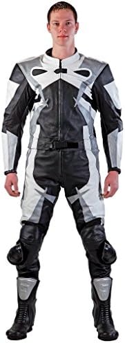 Lemoko Leather Motorbike Outfit Two-piece Black / White / Silver Size S-5XL