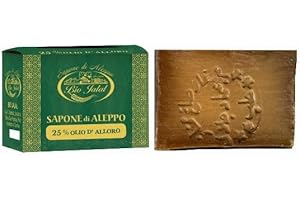 Bio Jalal sapone di Aleppo originale con 25% olio di alloro e 75% olio d'oliva 1 saponetta Aleppo 200g sapone ideale per mani viso corpo capelli prodotto a mano in Turchia