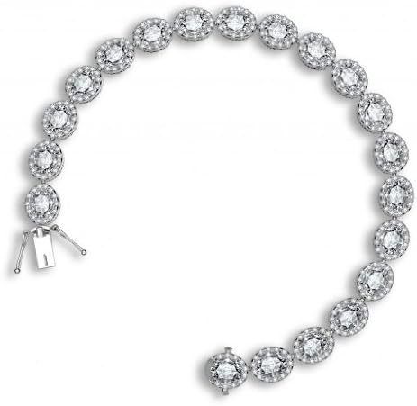 925 Sterling Silver Tennis Bracelet Brilliant Oval Cut White CZ Pave Set with White Cubic Zirconia, 8"