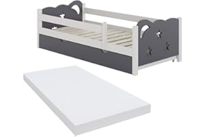 OSKAR-STORE Oskar Store Letto per bambini Jessica, Bianco/Grigio, 166 x 53 cm con cassetto e materasso