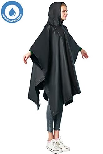 ATEIO Premium Rain Poncho/Rain Cape Coat with Hood Motorcycle Bike Poncho Hiking Unisex Women Men Raincoat EVA Waterproof Reusable Foldable Rain Clothing Coat