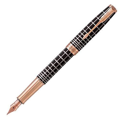 Parker Sonnet Fountain Pen | Brown Rubber with Rose Gold Trim | Solid 18k Gold Medium Nib | Gift Box