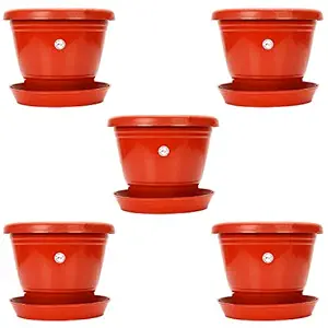 Kraft Seeds Plastic Gardening Pot, Red, 18 cm, Set of 5