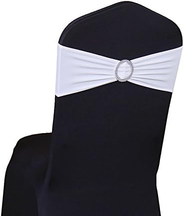 10PC Stretch Elastic Slider Chair Cover Band with Buckle for Wedding Decor Bow Lycra Chair Sashes---(White)