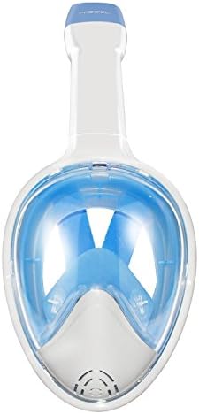 Snorkeling Mask, HiCool 180 Degree Viewing Diving Mask with Full Face Free Breathing Design, Anti-fog and Anti-leak Technology, Prevent Gag Reflex with Tubeless Design, Ensure Better Snorkeling Experience (White/Blue, Large/X-Large)