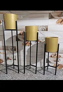 T M Handicrafts Iron Pot Stand, Gold, Standard, 3 Pieces