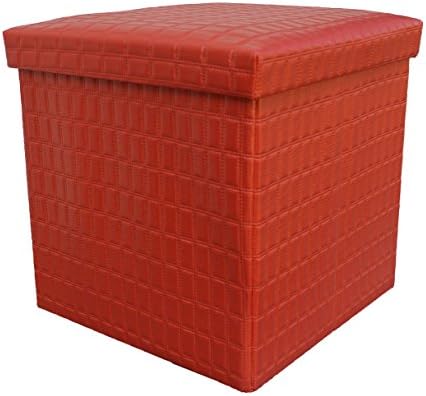 DOUBLE AND SINGLE QUILTED FOLDAWAY PU OTTOMAN STORAGE POUFFE BENCH (Single(36X36X38), Red)
