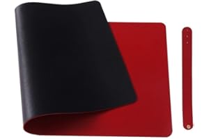 Morain Leather Desk Mouse Pad,Non-Slip PU Leather Office Desk Mat,Waterproof Laptop Desk Pad for Office and Home(Black/Red, 80x40cm)
