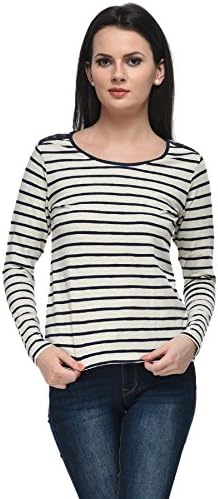 Frenchtrendz Womens's Cotton Spandex Top(Navy Ivory, XS-4XL)