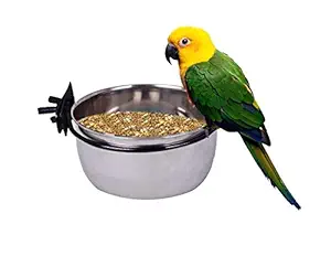 Pets Empire Stainless Steel Birds Coop Cup Feeder Bowl with Clamp Holder 1 Piece 850 ML