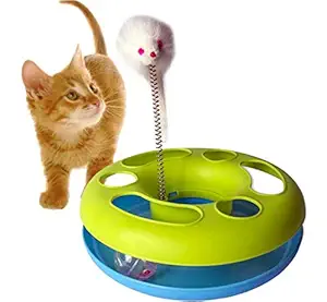 PSK PET MART Happy Kitten Plastic Circle with Ball and Catch The Mouse Motion to Exercise Pet's Natural Instinct with Fun Toy (Colour May Vary)