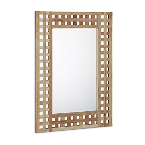Relaxdays Spiegel Walnuss HBT: 69,4 x 51,0 x 1,8 cm Badspiegel Flurspiegel Wandspiegel Holz mit dekorativem Gitterrahmen, natur - 3
