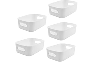 Lre Co. 5 PCS Panier de Rangement, Paniers en Plastique Boîte de Rangement Petits Paniers avec Poignées Organisateur de Conteneur de Rangement pour Salle de Bain Cuisine (Blanc, 20,5x15x7 cm)