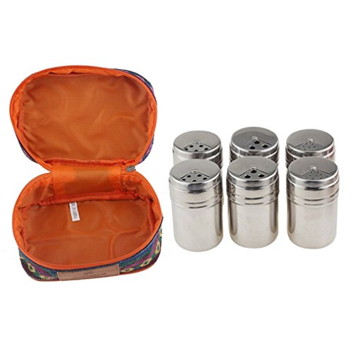 BrilliantDay Set von 6 Edelstahl Gewürzdosen Salz Pfeffer Spice Shaker Gewürz Topf mit Tasche - 3