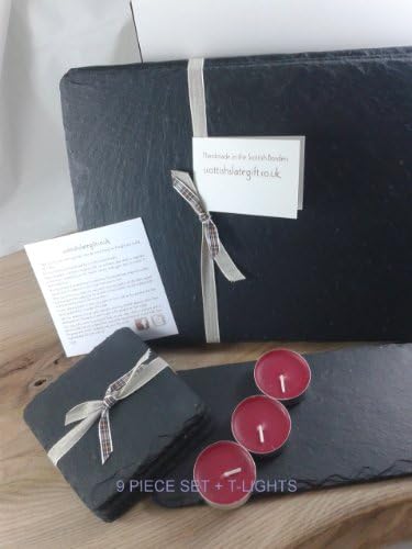 SLATE PLACEMATS AND COASTERS SET OF FOUR (9 piece set)WITH FREE TEALIGHT RUNNER AND TEALIGHTS
