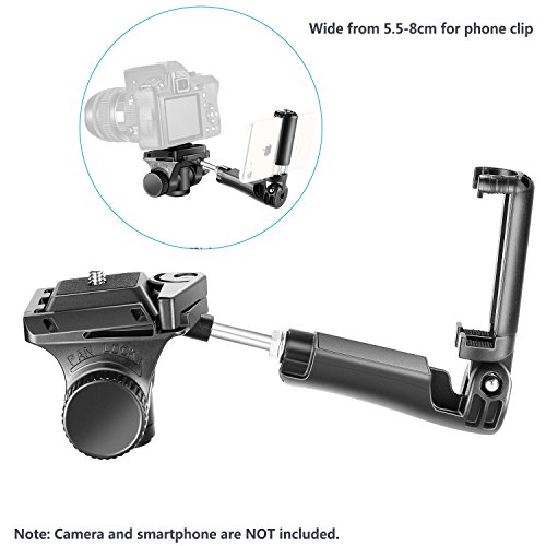 Neewer treppiede testa a sfera con 1/10,2Â cm piastra a innesto rapido con manico 2-in-1Â bar/telefono cellulare della clip per Canon Nikon Sony DSLR fotocamera digitale, videocamera, smartphone Samsung (nero)