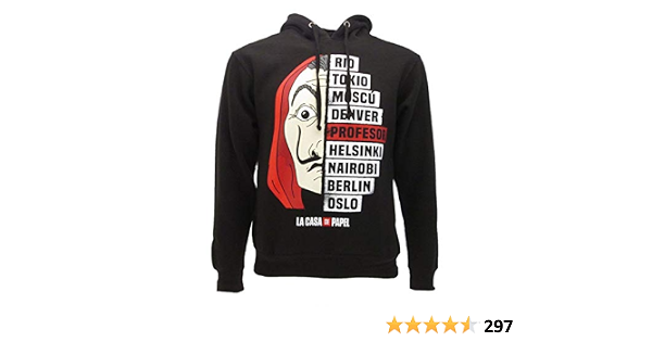 Casa de Papel - Casa di Carta Felpa Nera con Cappuccio Stampa Frontale  Professore \u0026 Co. Prodotto Ufficiale 100% Originale Netflix Serie TV -  Maschera Dalì : Amazon.it: Abbigliamento
