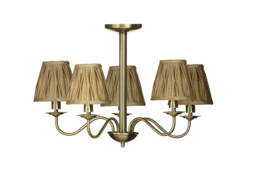 Premier Housewares Luma Drop Gold 5 Arm Ceiling Light with Fabric Shades - 40 cm