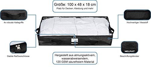 Premium Unterbettkommode mit Sichtfenster, 4 Haltegriffen und Beschriftungsfenster – 100 x 48 x 18 cm – staubfreie Kleideraufbewahrung – atmungsaktive Aufbewahrungstasche für Decken, Kleidung und mehr - 2