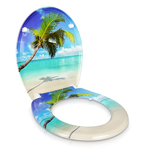 VENKON – Premium WC Sitz mit Absenkautomatik – Modell „Caribbean Dream“ – Toilettendeckel aus Duroplast (antibakteriell) inkl. Montagesatz (rostfreie Scharniere) - 6
