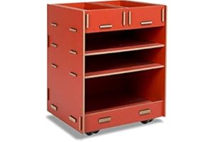 Modulor Kinder-Rollcontainer aus beschichtetem MDF, Schreibtisch Rollschrank (BxHxT: 38 x 49 x 34 cm) mit Zwei Schubladen und DREI Fächern, rot