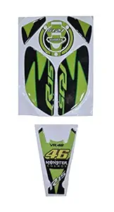 Open Throttle Racers Yamaha R15 V3 Compatible Bat Style Tank Pad Combo With Knee Pad VR46 ME Theme Green-Black