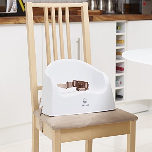 Boostersitz, Kindersitz für Stuhl, Sitzerhöhung für Kinder & Babys, mit verstellbaren Gurten zur Befestigung auf Stühlen, ideal als Hochstuhl für Kleinkinder, Hochstuhlsitz von EZ-Bugz, Weiß, geeignet für Kleinkinder ab 6 Monaten - 9