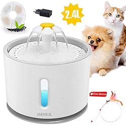 IMMEK Fontaine à Eau pour Chat Chien,Fontaine à Eau pour Chat et Chien Fleur avec Filtre et LED Lumineuse,2.4L Fontaine de Filtre Silencieuse Pompe à Eau Distributeur de l'eau Recyclable pour Animaux
