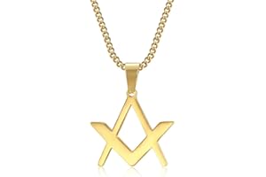 BOBIJOO Jewelry - Pendentif Discret Collier Symbole Franc Maçonnerie Equerre Compas Acier Or Doré Plaqué Chaîne