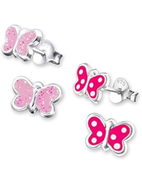 2 Paar Laimons Kids Kinder-Ohrstecker Schmetterling Pink, Rosa Sterling Silber 925