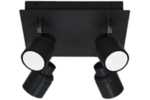 VALUELIGHTS 4 Way Square Ceiling Spotlight Adjustable GU10 IP44 Rated Bathroom Lamp Spot Light - Matt Black + LED Bulbs 3000K Warm White