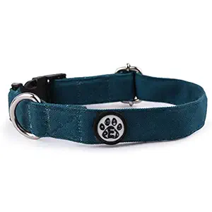 Dear Pet Classic Teal Blue Poly-Canvas Dog Collar for Small, Medium, Large Dogs - M - (18-22 inch)