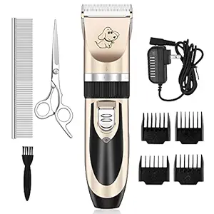 Maxshop Dog clippers Low Noise Rechargeable Cordless Pet Dogs and Cats Electric Grooming Trimming Kit Set (Gold+Black)