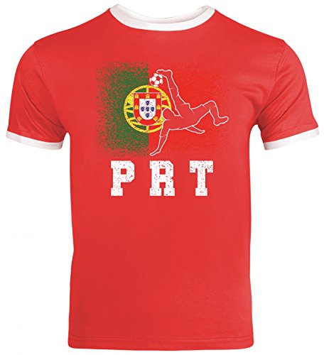 Wappen Fußball WM Fanfest Gruppen Trikot Herren Männer Ringer Trikot T-Shirt Portugal Football Player, Größe: S,Red/White