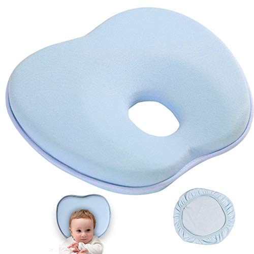 KSB 9 Inches Blue Soft Anti Roll Memory Foam Baby Head Positioner Pillow,Prevent Flat Head For 3 Months- 1 Year Infant (Apple shape) by KSB