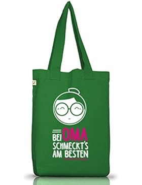 Bei Oma schmeckts am besten, Muttertag Jutebeutel Stoff Tasche Earth Positive (ONE SIZE), Größe: onesize,Moss...
