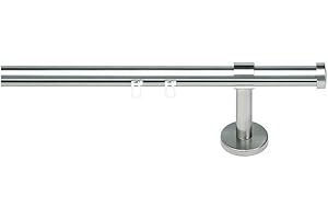 indeko CONSUL, Gardinenstange mit Innenlauf Ø 20mm auf Maß, 1-Lauf, edelstahloptik, Komplettset mit Zubehör