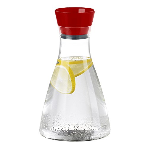 Emsa 509685 Wasserkaraffe mit Kühlelement, 1 Liter, Automatische Verschlussklappe, Kunststoff, Rot, Flow Friends - 2