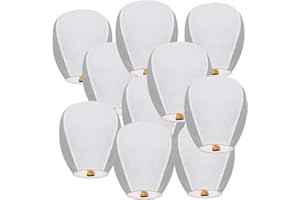 SQINGG Sky Chinese Lanterns 10 Pack Sky to Release in Memory Love Color Large Memorial Paper Lanterns Birthday Wedding Funeral Christmas to Make Wishes (White)