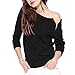 TopTie Ladies Off The Shoulder Casual Top Long Sleeve Blouse Tee with Zipper - Black,XL