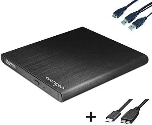 archgon Style External DVD Burner/Player for PC USB 3.0 USB-C, M-Disc, Tray Load Disc Drive, Aluminum Black