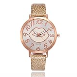 rainbabe Damen Lip Muster Kunstleder Band Gurt Quarz Analog Armbanduhr