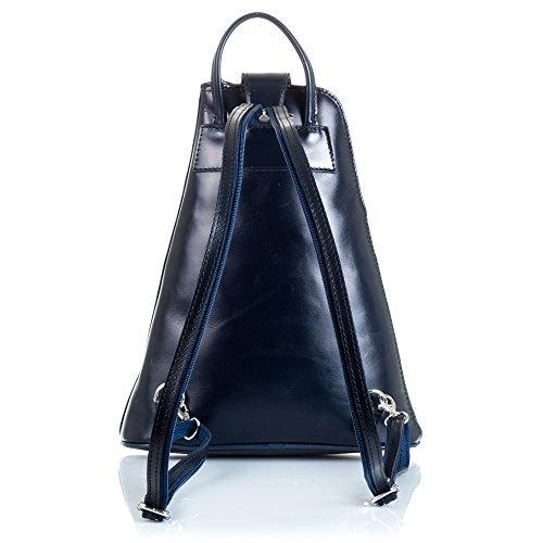 Firenze ARTEGIANI.Mochila de Mujer Casual Piel auténtica.Bolso Mochila Cuero Genuino.Piel Tamponato.Day Pack Casual. Made IN Italy. Vera Pelle Italiana. 27x33x10 cm. Color: Azul Oscuro - FIRENZE ARTEGIANI