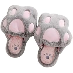 LUOEM Zapatillas de Estar por Casa Zapatillas Peluche Invierno Antideslizante Pantuflas Zapatillas Garras de Animal Mujer (Patas Gato Gris Claro)