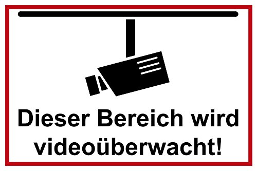 Videoüberwachung Schild | 30 x 20 cm | "Dieser Bereich wird videoüberwacht" | Hinweisschild 3mm | stabile Hartschaumplatte